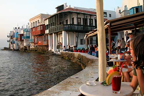 Mykonos, islas Cicladas, puerto, restaurante